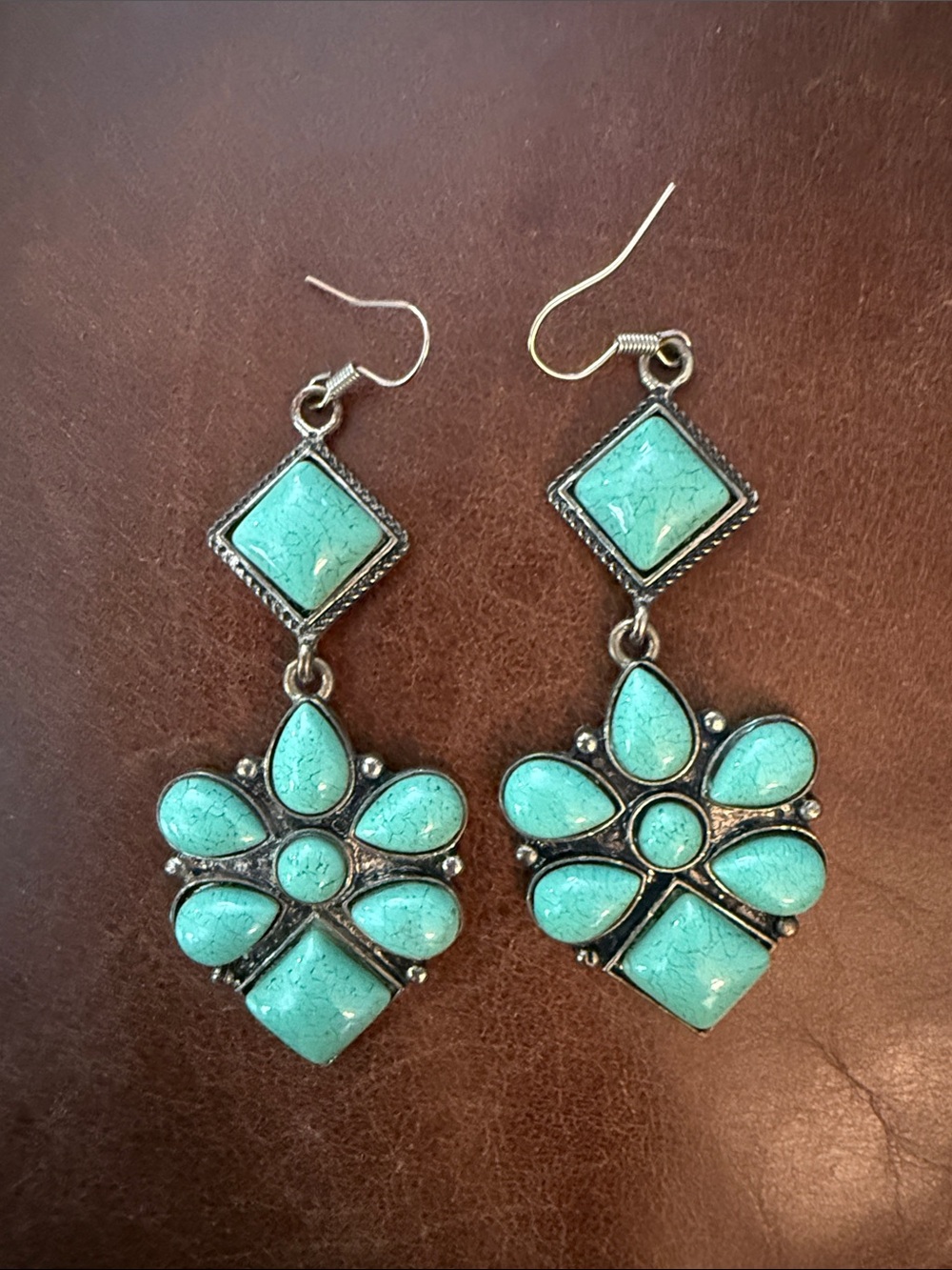 Faux Turquoise Floral Drop Earrings